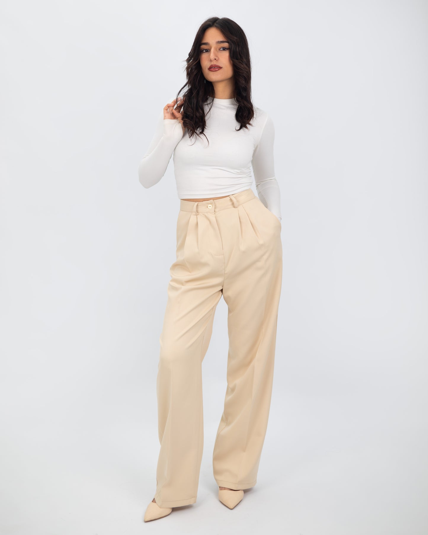 Pantalon Tailleur Beige